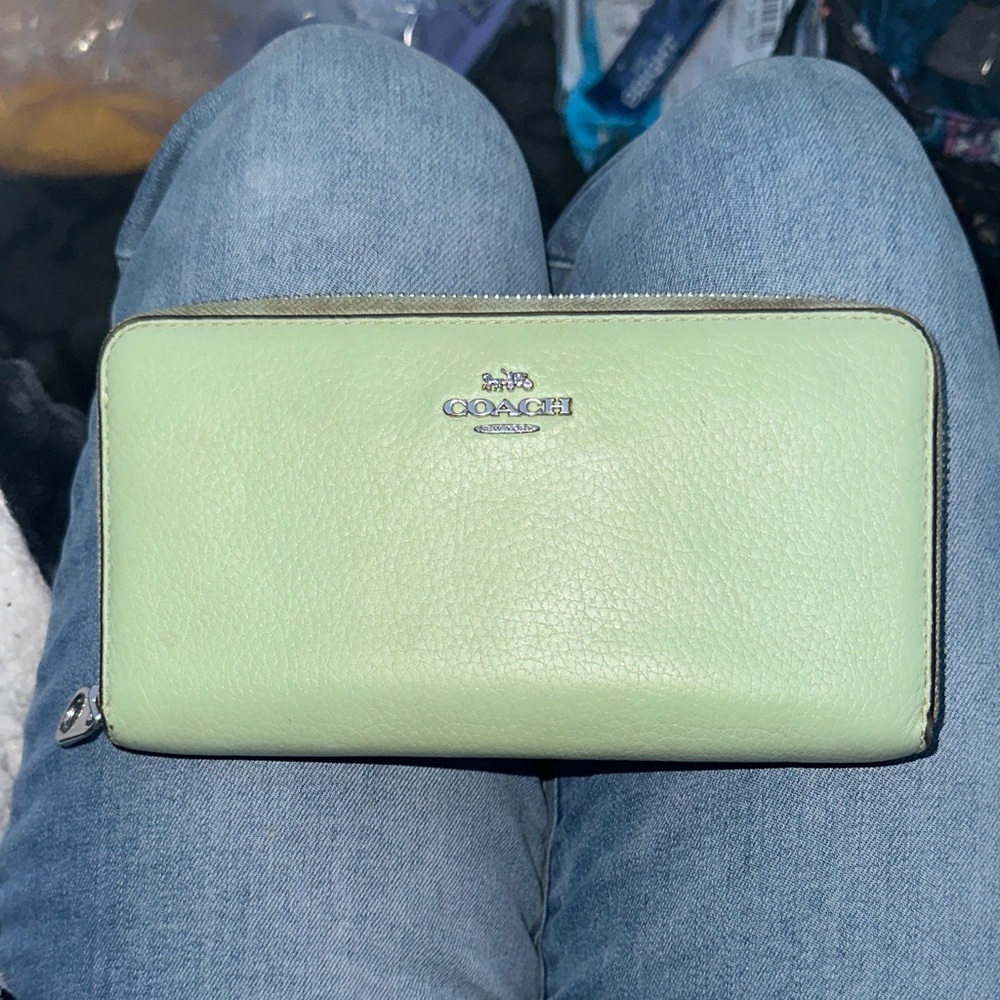 Coach Mint Green leather long zip around Wallet